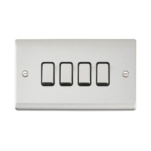 Saxby Raised Screwed 10AX 4G 2-Way Switch - Brushed Steel With Black Insert RS104BSB By Saxby