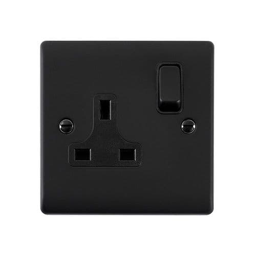 Saxby Raised Screwed 13A 1G DP Switched Socket - Matt Black With Black Insert RS412BLB By Saxby