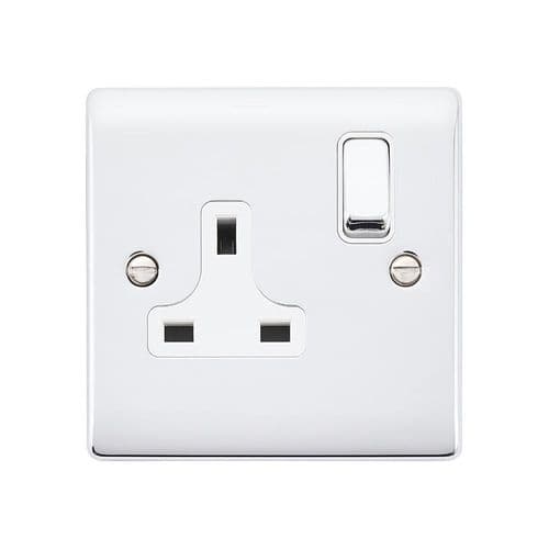 Saxby Raised Screwed 13A 1G DP Switched Socket - Polished Chrome With White Insert RS412PCW By Saxby