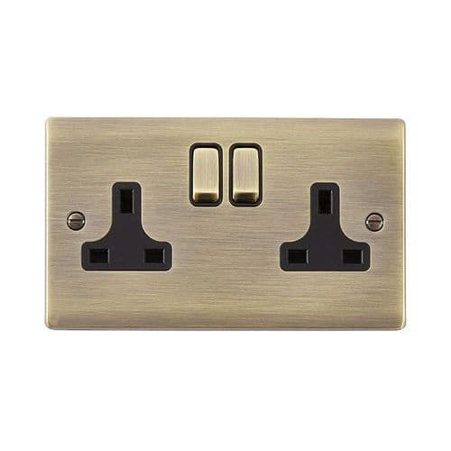 Saxby Raised Screwed 13A 2G DP Switched Socket - Antique Brass With Black Insert RS422ABB By Saxby