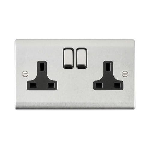 Saxby Raised Screwed 13A 2G DP Switched Socket - Brushed Steel With Black Insert RS422BSB By Saxby