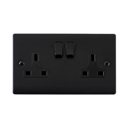 Saxby Raised Screwed 13A 2G DP Switched Socket - Matt Black With Black Insert RS422BLB By Saxby