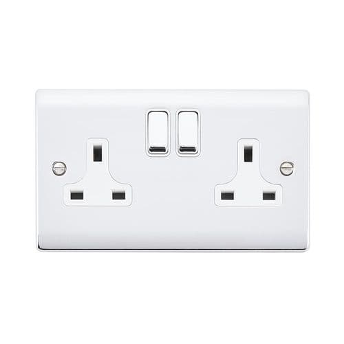 Saxby Raised Screwed 13A 2G DP Switched Socket - Polished Chrome With White Insert RS422PCW By Saxby