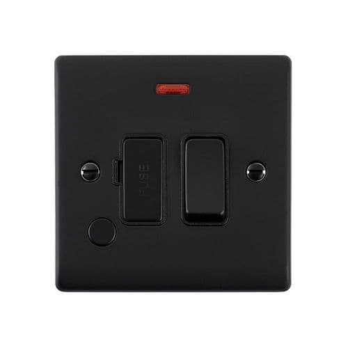 Saxby Raised Screwed 13A Swd Fused Spur Unit w Flex Outlet and Neon - Matt Blck W Blck Insrt RS32BLB