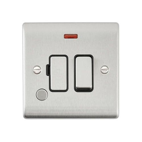 Saxby Raised Screwed 13A Swd Fused Spur Unit w Flex Outlet and Neon-rushed St W Black Insrt RS323BSB