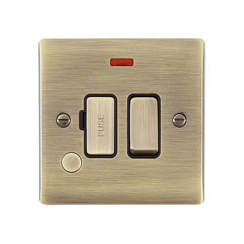 Saxby Raised Screwed 13A Swd Fused Spur Unit w Flex Outlet & Neon-Antique Brass W Black Int RS323ABB