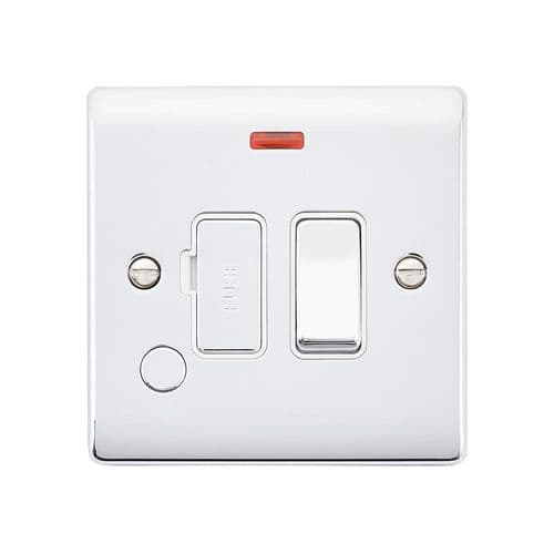 Saxby Raised Screwed 13A Swd Fused Spur Unit w Flex Outlet & Neon-Polished Chr W White Inrt RS323PCW