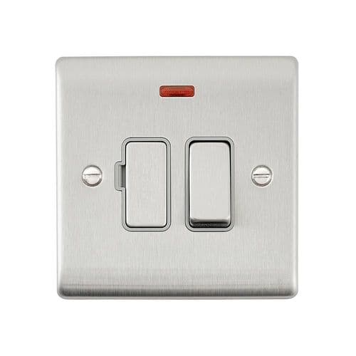 Saxby Raised Screwed 13A Switched Fused Spur Unit w Neon-Brushed Steel W Gry Insert RS322BSG