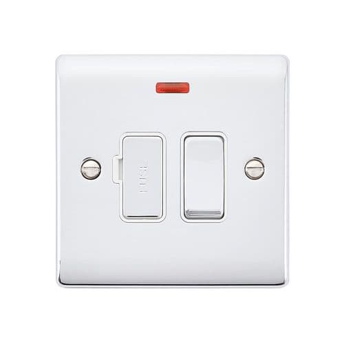 Saxby Raised Screwed 13A Switched Fused Spur Unit w Neon - Polished Chrome W White Insert RS322PCW