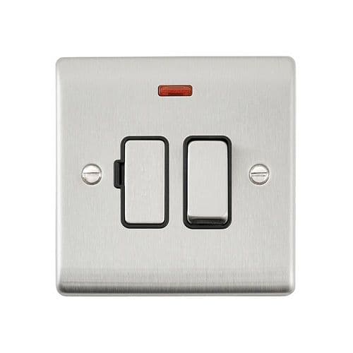 Saxby Raised Screwed 13A Switched Fused Spur Unit with Neon - Brushed Steel W Black Insert RS322BSB