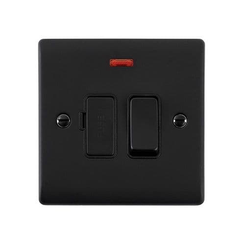 Saxby Raised Screwed 13A Switched Fused Spur Unit with Neon - Matt Black With Black Insert RS322BLB