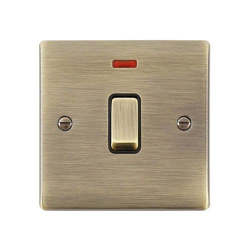 Saxby Raised Screwed 20A 1G DP Switch With Neon - Antique Brass With Black Insert RS271ABB By Saxby