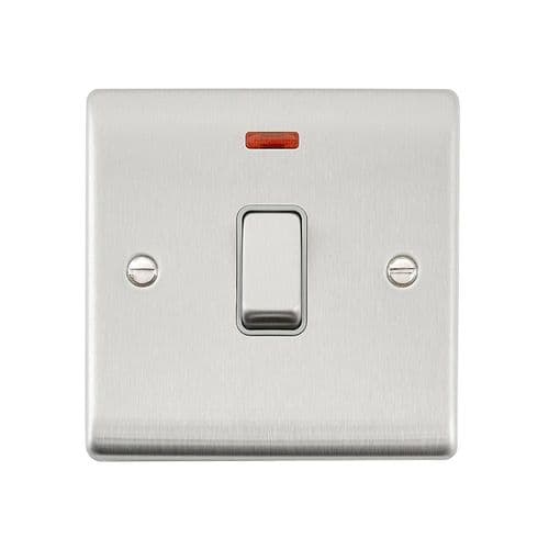 Saxby Raised Screwed 20A 1G DP Switch With Neon - Brushed Steel With Grey Insert RS271BSG By Saxby