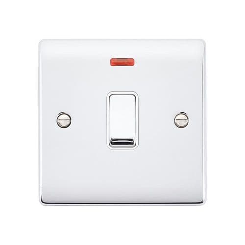 Saxby Raised Screwed 20A 1G DP Switch With Neon - Polished Chrome With White Insert RS271PCW