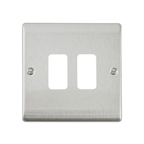 Saxby Raised Screwed 2G Grid Front Plate - Brushed Steel RSGFP2BS By Saxby Electrical