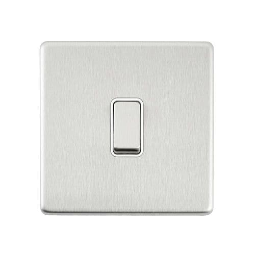 Saxby Screwless 10AX 1G 2-Way Switch - Brushed Steel With White Insert SL101BSW By Saxby Electrical
