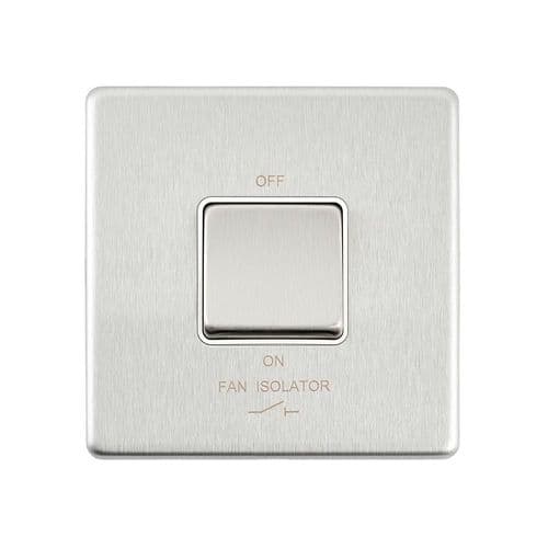 Saxby Screwless 10AX 1G 3-Pole Fan Isolator Switch - Brushed Steel With White Insert SL110BSW