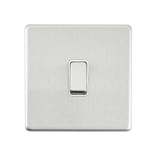 Saxby Screwless 10AX 1G Intermediate Switch - Brushed Steel With White Insert SL109BSW By Saxby