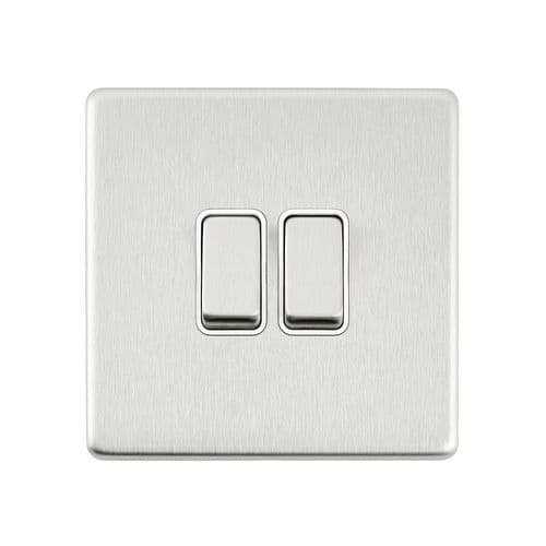 Saxby Screwless 10AX 2G 2-Way Switch - Brushed Steel With White Insert SL102BSW By Saxby Electrical