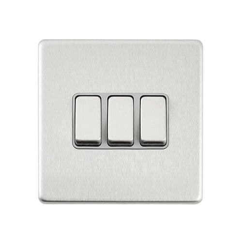 Saxby Screwless 10AX 3G 2-Way Switch - Brushed Steel With Grey Insert SL103BSG By Saxby Electrical