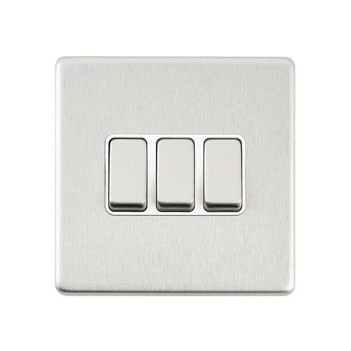 Saxby Screwless 10AX 3G 2-Way Switch - Brushed Steel With White Insert SL103BSWBy Saxby Electrical