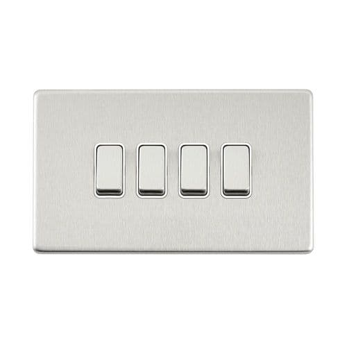 Saxby Screwless 10AX 4G 2-Way Switch - Brushed Steel With White Insert SL104BSW By Saxby Electrical