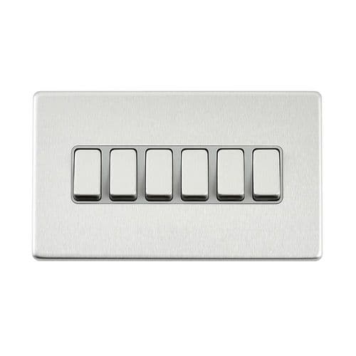Saxby Screwless 10AX 6G 2-Way Switch - Brushed Steel With Grey Insert SL106BSG By Saxby Electrical