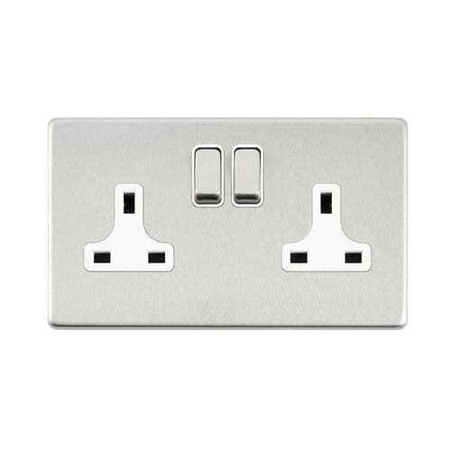 Saxby Screwless 13A 2G DP Switched Socket - Brushed Steel With White Insert SL422BSW By Saxby