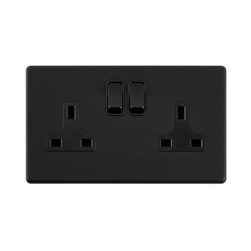 Saxby Screwless 13A 2G DP Switched Socket - Matt Black With Black Insert SL422BLB By Saxby