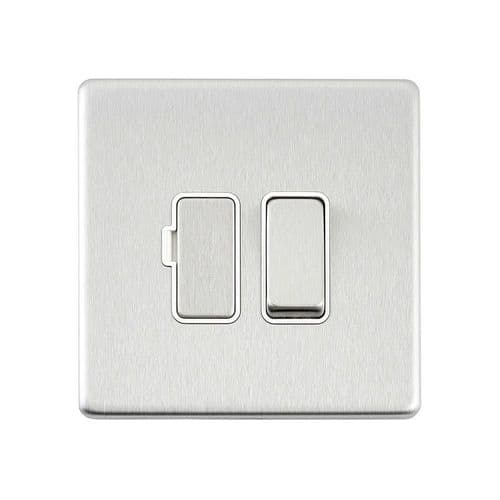 Saxby Screwless 13A Switched Fused Spur Unit - Brushed Steel With White Insert SL320BSW By Saxby