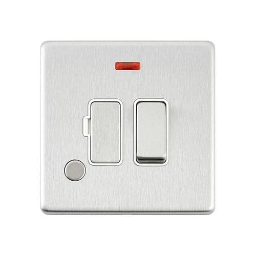 Saxby Screwless 13A Switched Fused Spur Unit w Flex Outlet & Neon-Brushed Steel W White Ins SL323BSW
