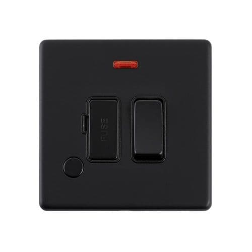 Saxby Screwless 13A Switched Fused Spur Unit w Flex Outlet & Neon - Matt Black W Black Ins. SL323BLB