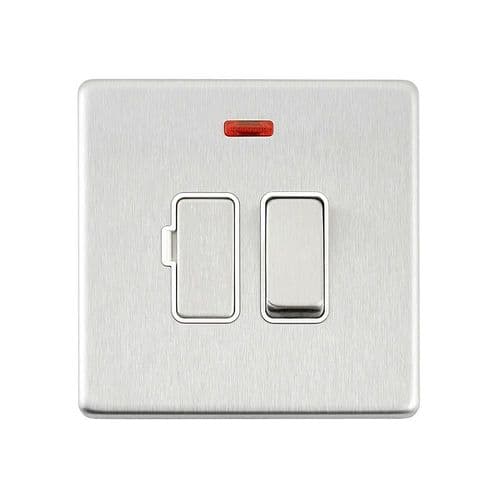 Saxby Screwless 13A Switched Fused Spur Unit with Neon - Brushed Steel With White Insert SL322BSW