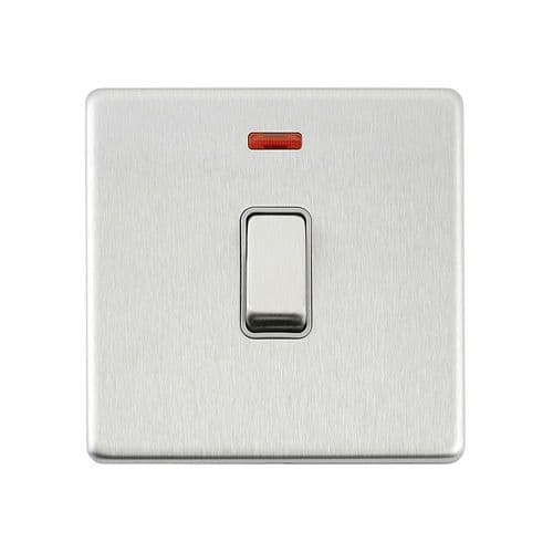Saxby Screwless 20A 1G DP Switch With Neon - Brushed Steel With Grey Insert SL271BSG By Saxby
