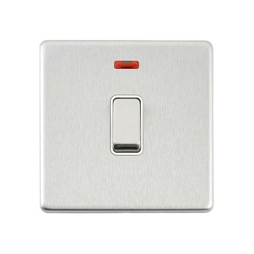 Saxby Screwless 20A 1G DP Switch With Neon - Brushed Steel With White Insert SL271BSW By Saxby