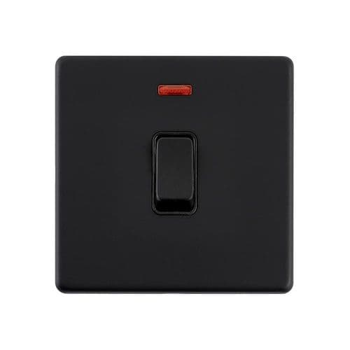 Saxby Screwless 20A 1G DP Switch With Neon - Matt Black With Black Insert SL271BLB By Saxby