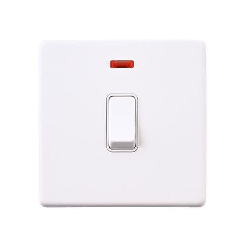 Saxby Screwless 20A 1G DP Switch With Neon - Matt White With White Insert SL271WHW By Saxby