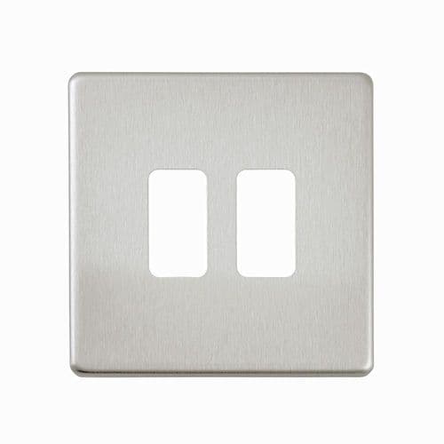 Saxby Screwless 2G Grid Front Plate - Brushed Steel SLGFP2BS By Saxby Electrical