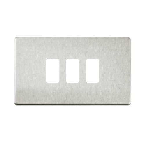 Saxby Screwless 3G Grid Front Plate - Brushed Steel SLGFP3BS By Saxby Electrical