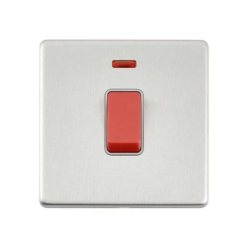 Saxby Screwless 45A 1G DP Switch with Neon - Brushed Steel With Grey Insert SL553BSG By Saxby
