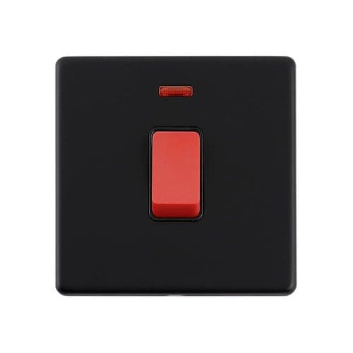 Saxby Screwless 45A 1G DP Switch with Neon - Matt Black With Black Insert SL553BLB By Saxby