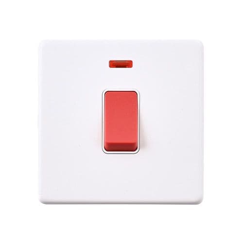 Saxby Screwless 45A 1G DP Switch with Neon - Matt White With White Insert SL553WHW By Saxby