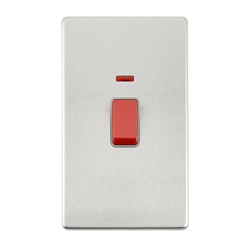 Saxby Screwless 45A Large Plate DP Switch with Neon - Brushed Steel With Grey Insert SL555BSG