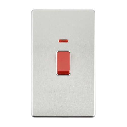 Saxby Screwless 45A Large Plate DP Switch with Neon - Brushed Steel With White Insert SL555BSW