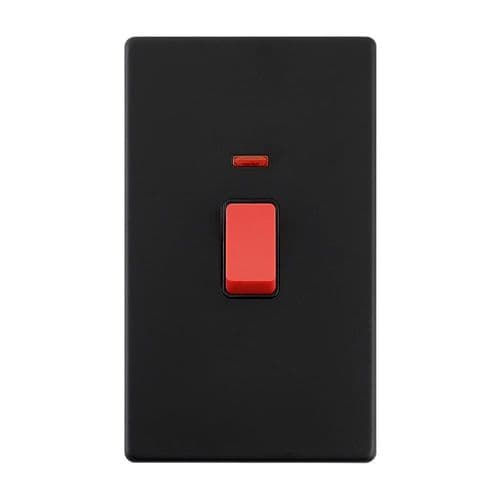 Saxby Screwless 45A Large Plate DP Switch with Neon - Matt Black With Black Insert SL555BLB