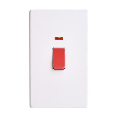 Saxby Screwless 45A Large Plate DP Switch with Neon - Matt White With White Insert SL555WHW