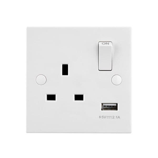 Saxby Square Edge 13A 1G SP Swiched Socket With 2.1V USB SE413 By Saxby Electrical