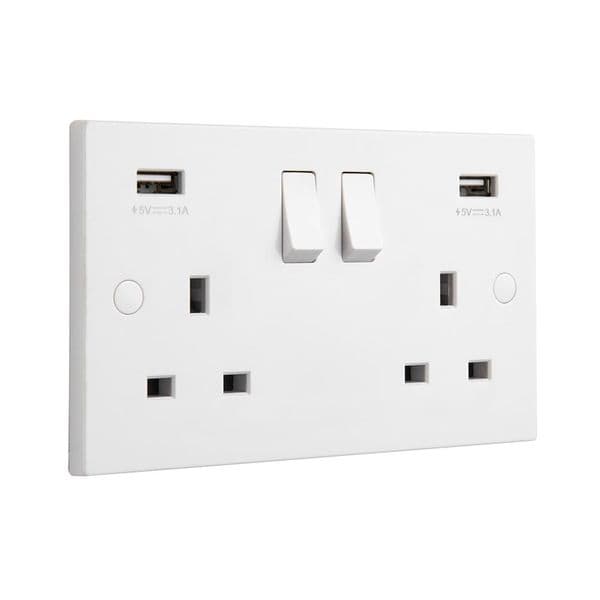 Saxby Square Edge 13A 2G DP Switched Socket With Twin 5V USB SE423 By Saxby Electrical