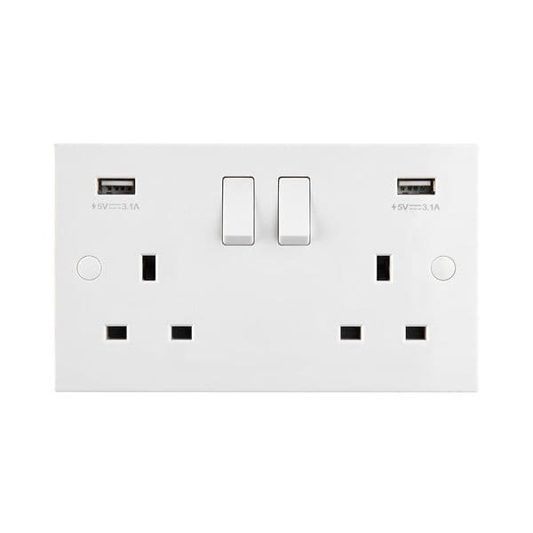 Saxby Square Edge 13A 2G DP Switched Socket With Twin 5V USB SE423 By Saxby Electrical