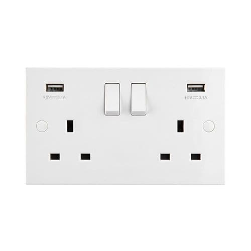 Saxby Square Edge 13A 2G DP Switched Socket With Twin 5V USB SE423 By Saxby Electrical